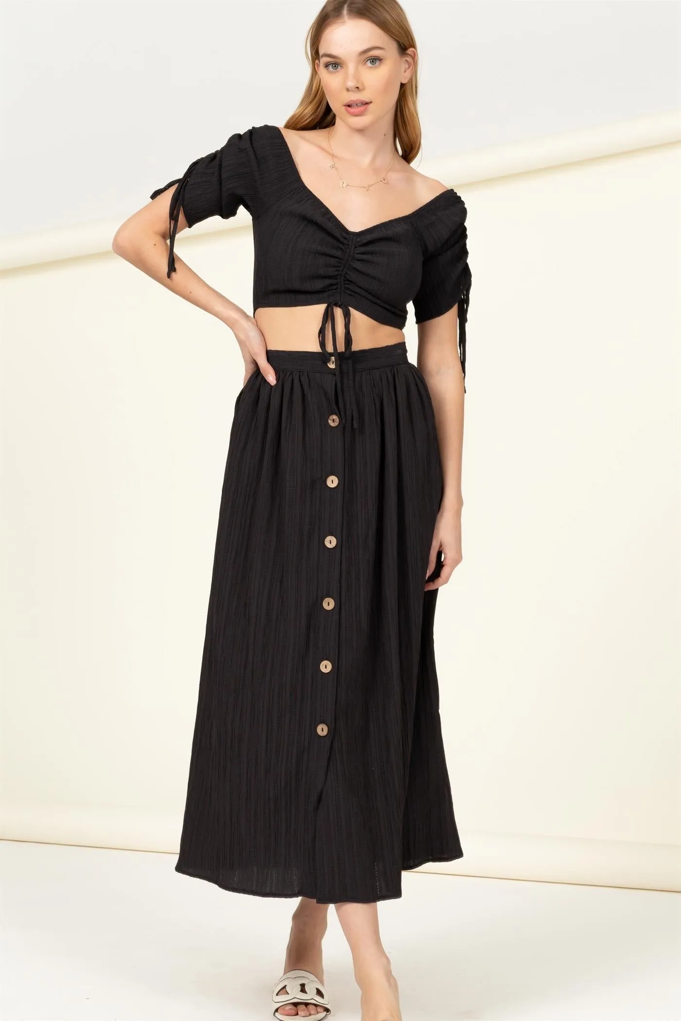 SPRING SCENE RUCHED CROP TOP - final sale