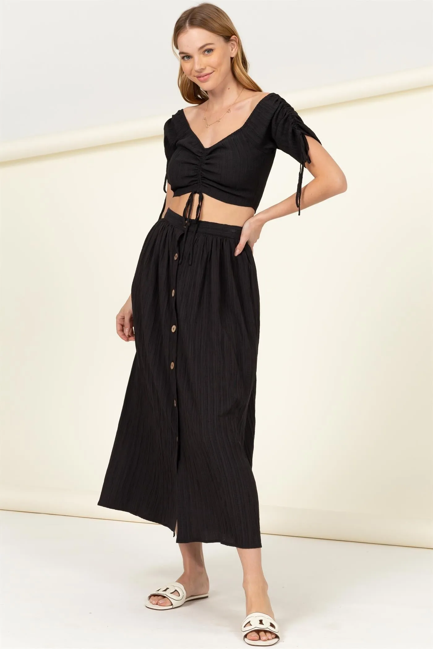 SPRING SCENE RUCHED CROP TOP - final sale