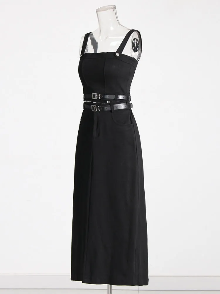 Square Collar Vest High Waist Split Skirt Set