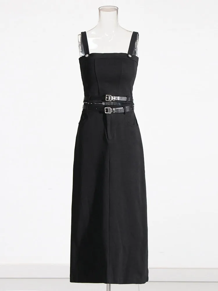Square Collar Vest High Waist Split Skirt Set