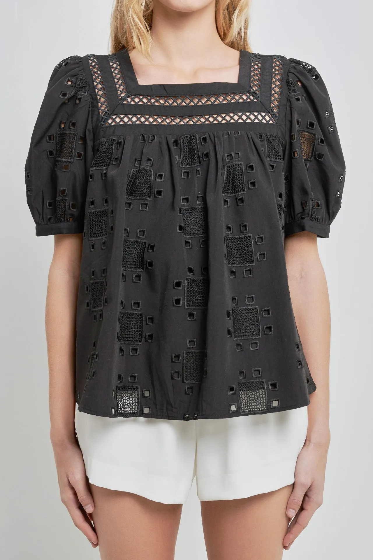 Square Neck Embroidered Top