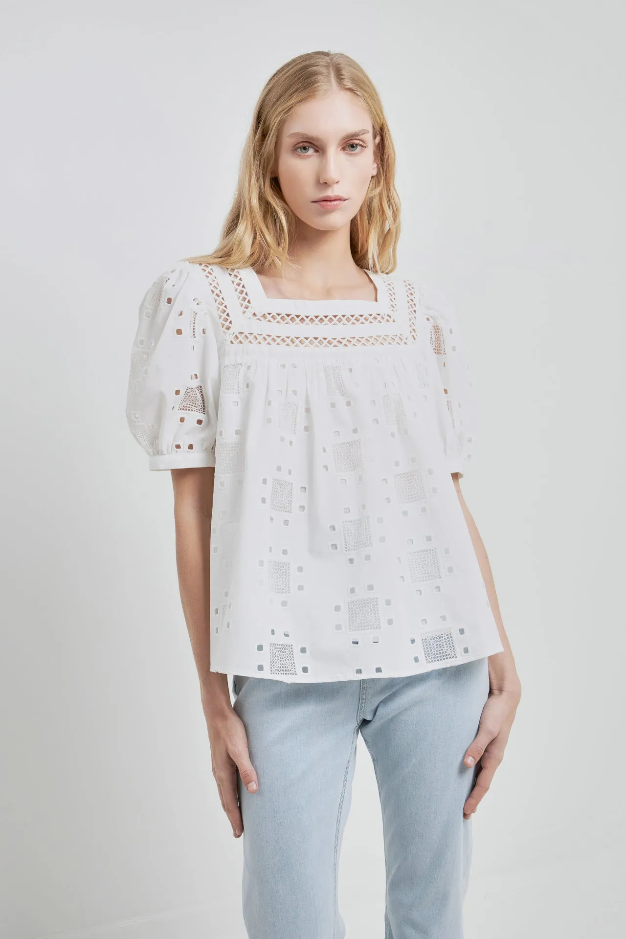 Square Neck Embroidered Top