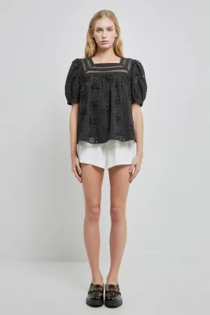 Square Neck Embroidered Top