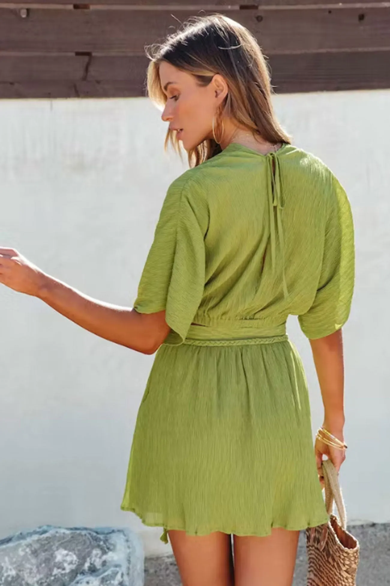Strappy V Neck Crop Top Slit Mini Skirt Suits