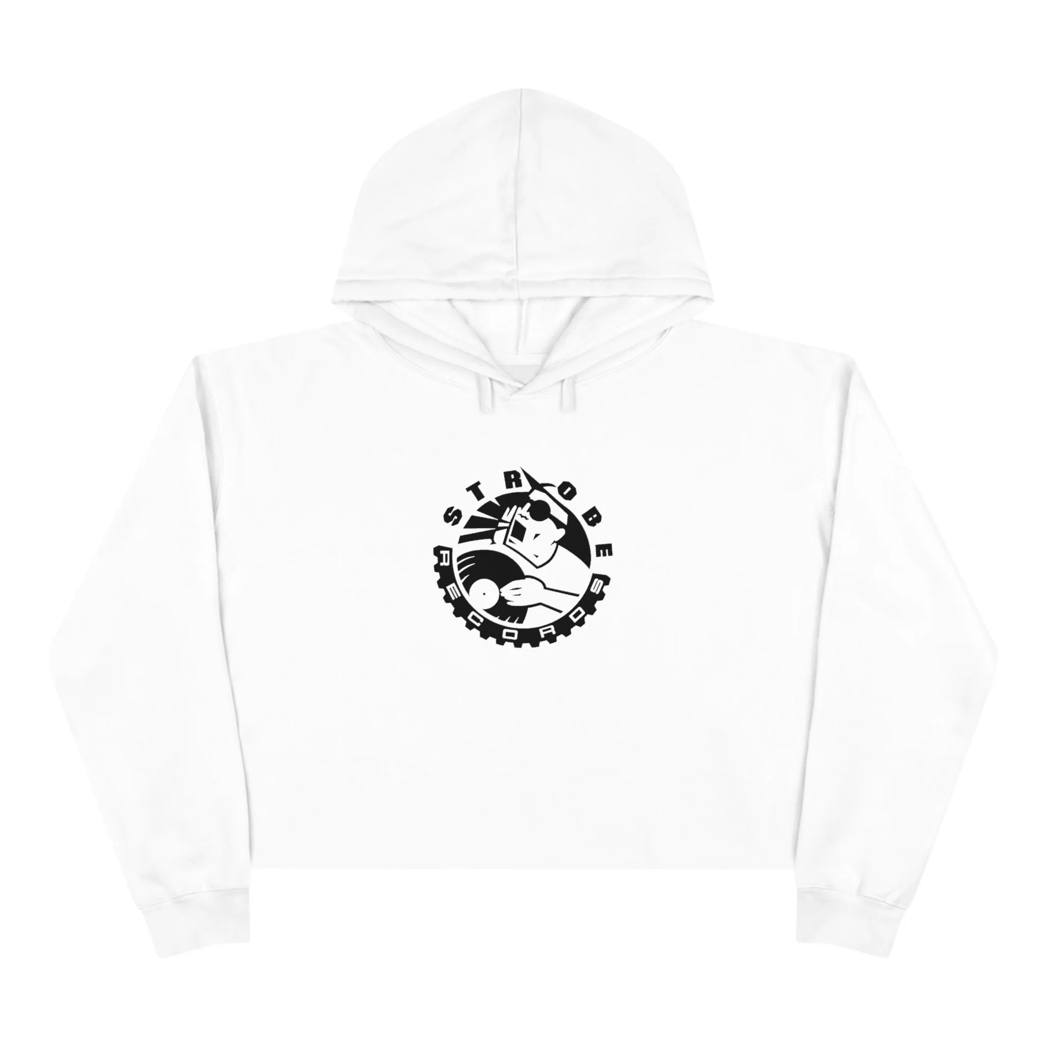 Strobe Records Classic White Crop Hoodie