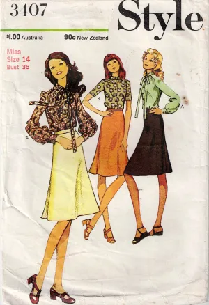 Style 3407 Womens High Neck Blouse & Skirt 1970s Vintage Sewing Pattern Size 14 Bust 36 inches