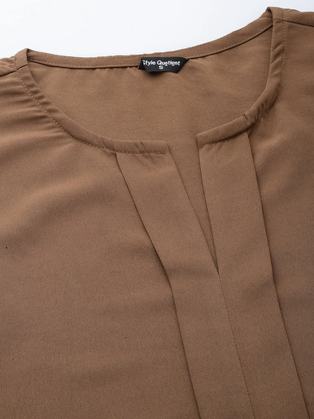 Style Quotient Women Brown Solid Polyester Regular Smart Casual Top
