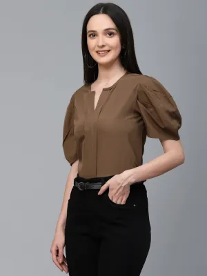 Style Quotient Women Brown Solid Polyester Regular Smart Casual Top