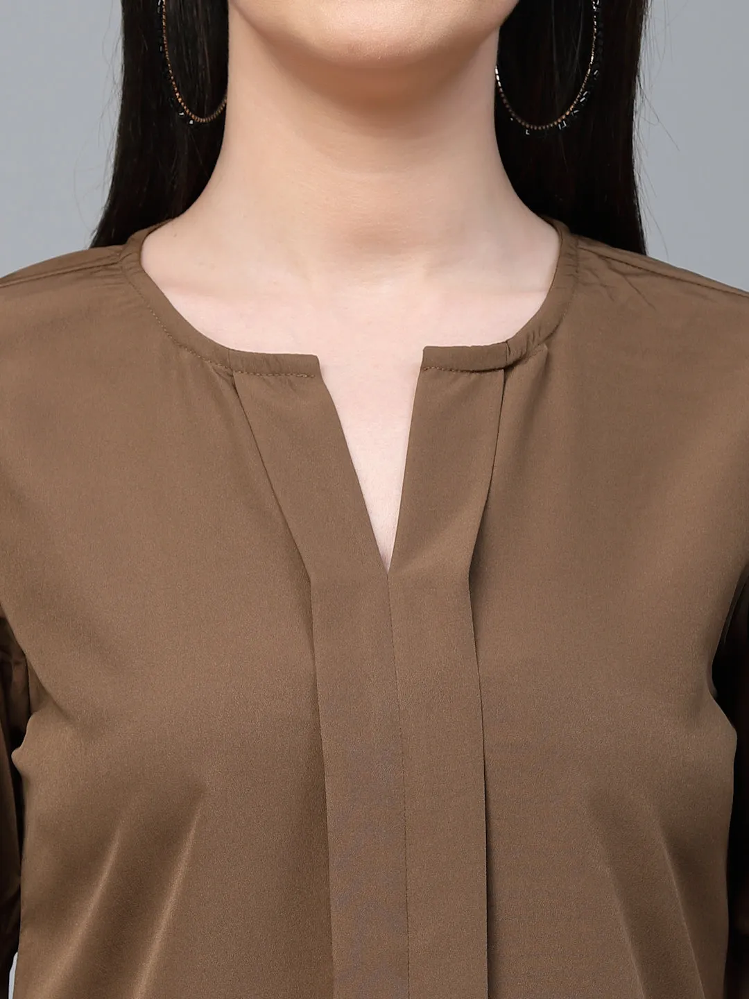 Style Quotient Women Brown Solid Polyester Regular Smart Casual Top