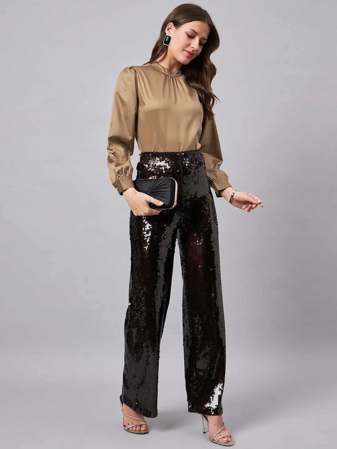 Style Quotient Women Solid Ash Satin Regular Party Top