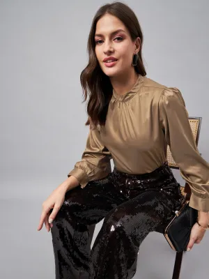 Style Quotient Women Solid Ash Satin Regular Party Top
