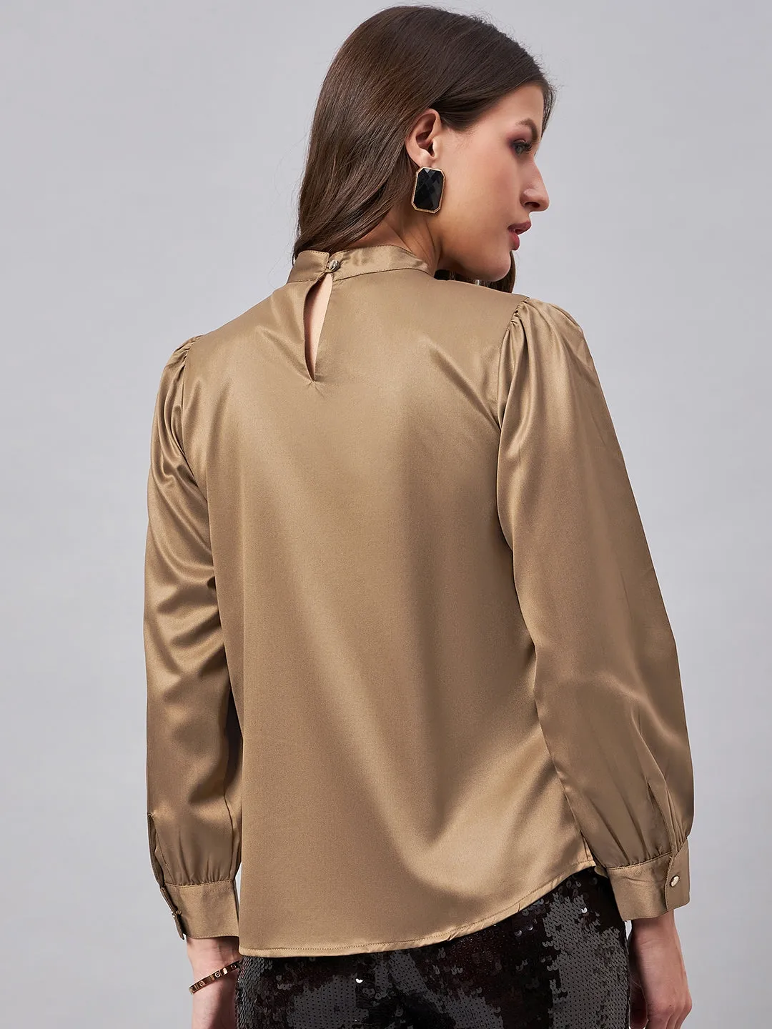 Style Quotient Women Solid Ash Satin Regular Party Top