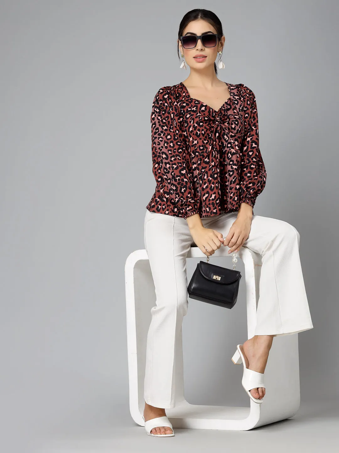 Style Quotients Women Animal Printed Polyester Casual Top
