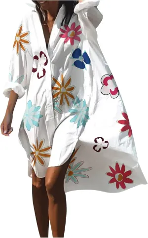 Summer Beach Dresses for Women 2025 Vacation Boho Floral Print Lace Mini Dresses Casual V Neck Loose Flowy Shift Dresses