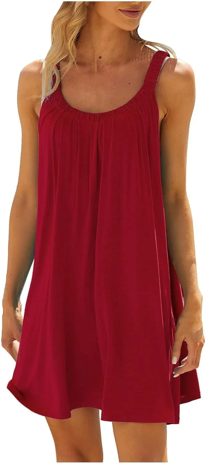 Summer Casual Dresses for Women 2025 Beach Vacation Trendy Sleeveless Mini Dress Solid Color Tank Dress