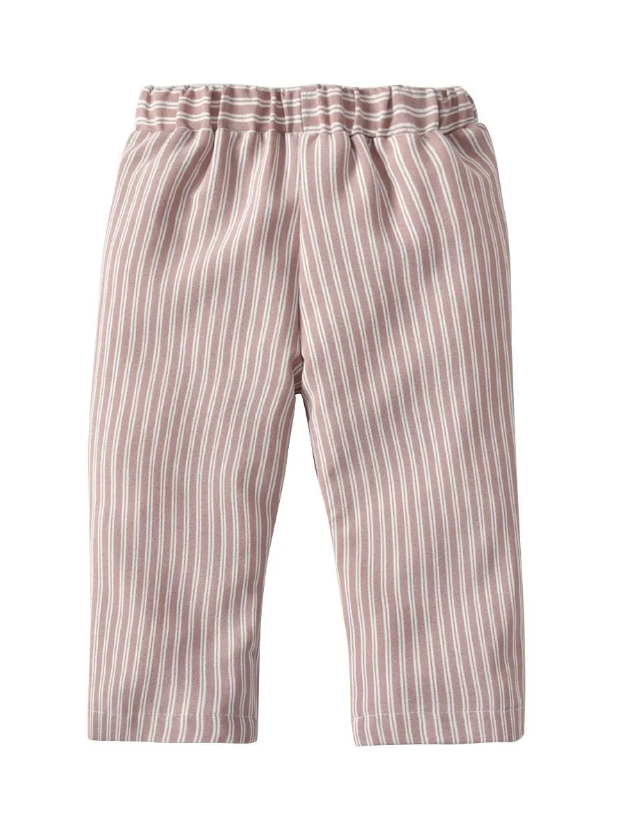 Summer Clothes Outfits Set Short Flutter Sleeve Pink Blouse Top   Frilled Striped Pants