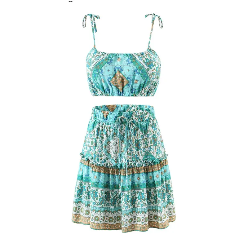 Summer Days Bohemian Two-Piece Mini Skirt & Tank Top Set