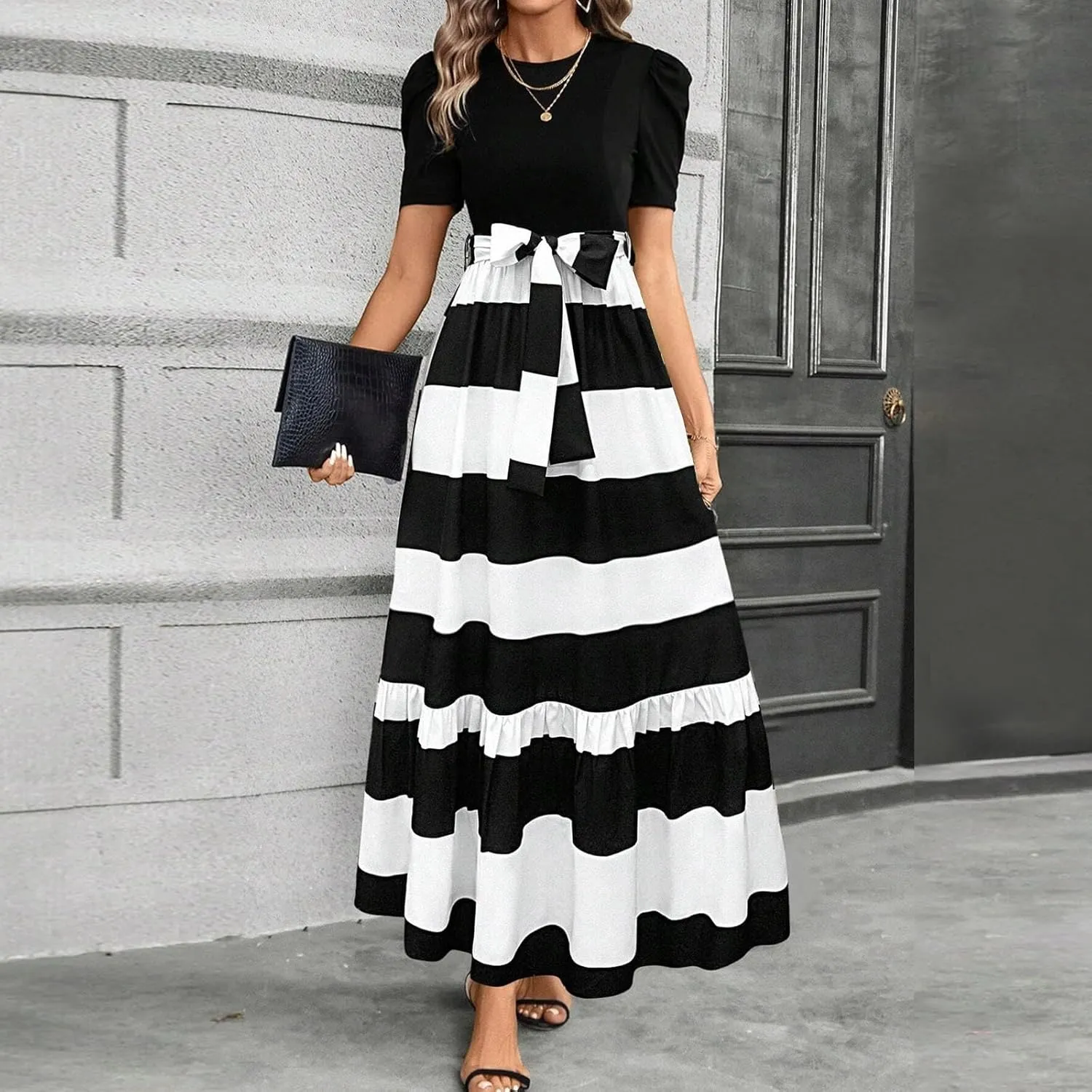 Summer Dresses for Women 2025 Business Casual Flowy Maxi Sun Dress Elegant Loose A Line Sundress