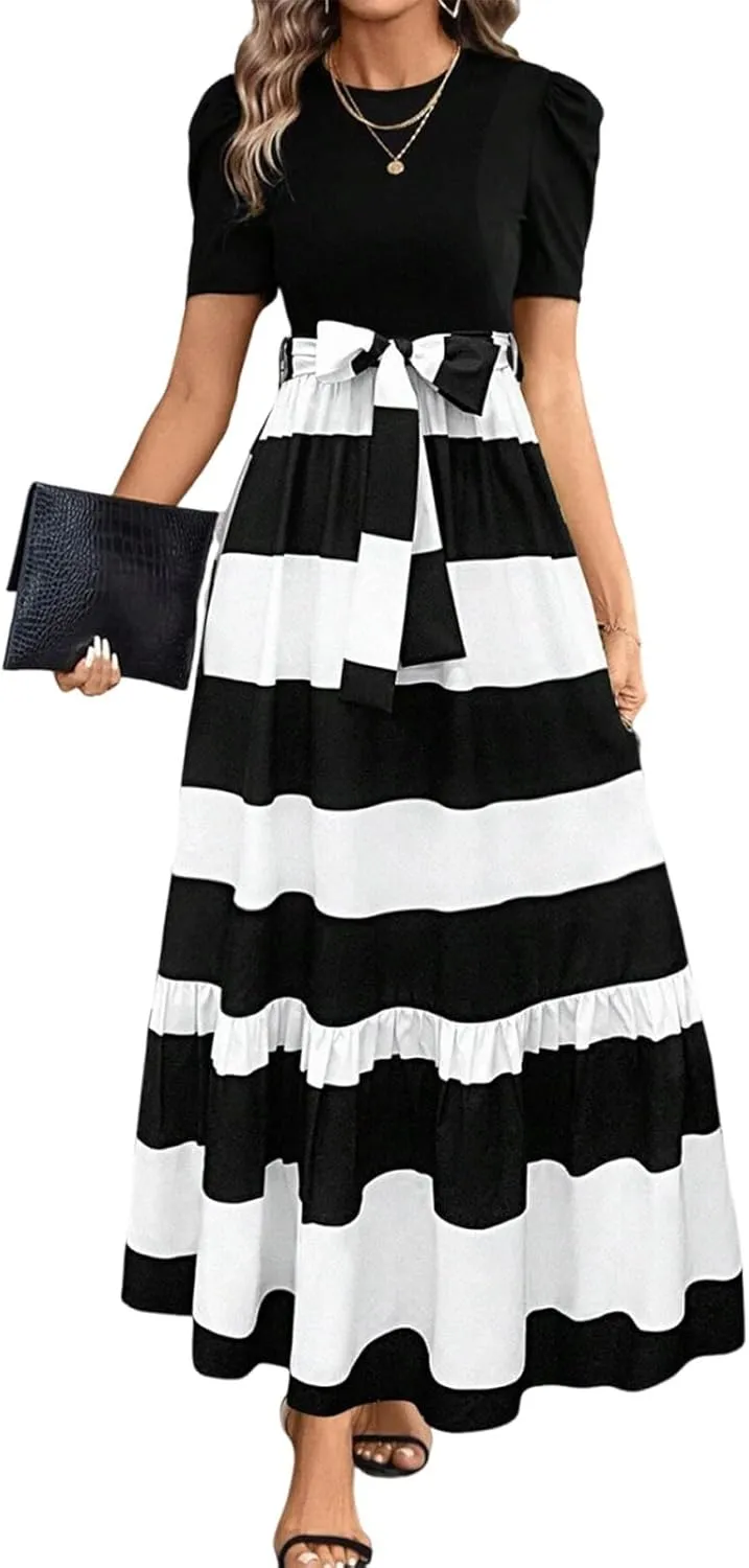 Summer Dresses for Women 2025 Business Casual Flowy Maxi Sun Dress Elegant Loose A Line Sundress