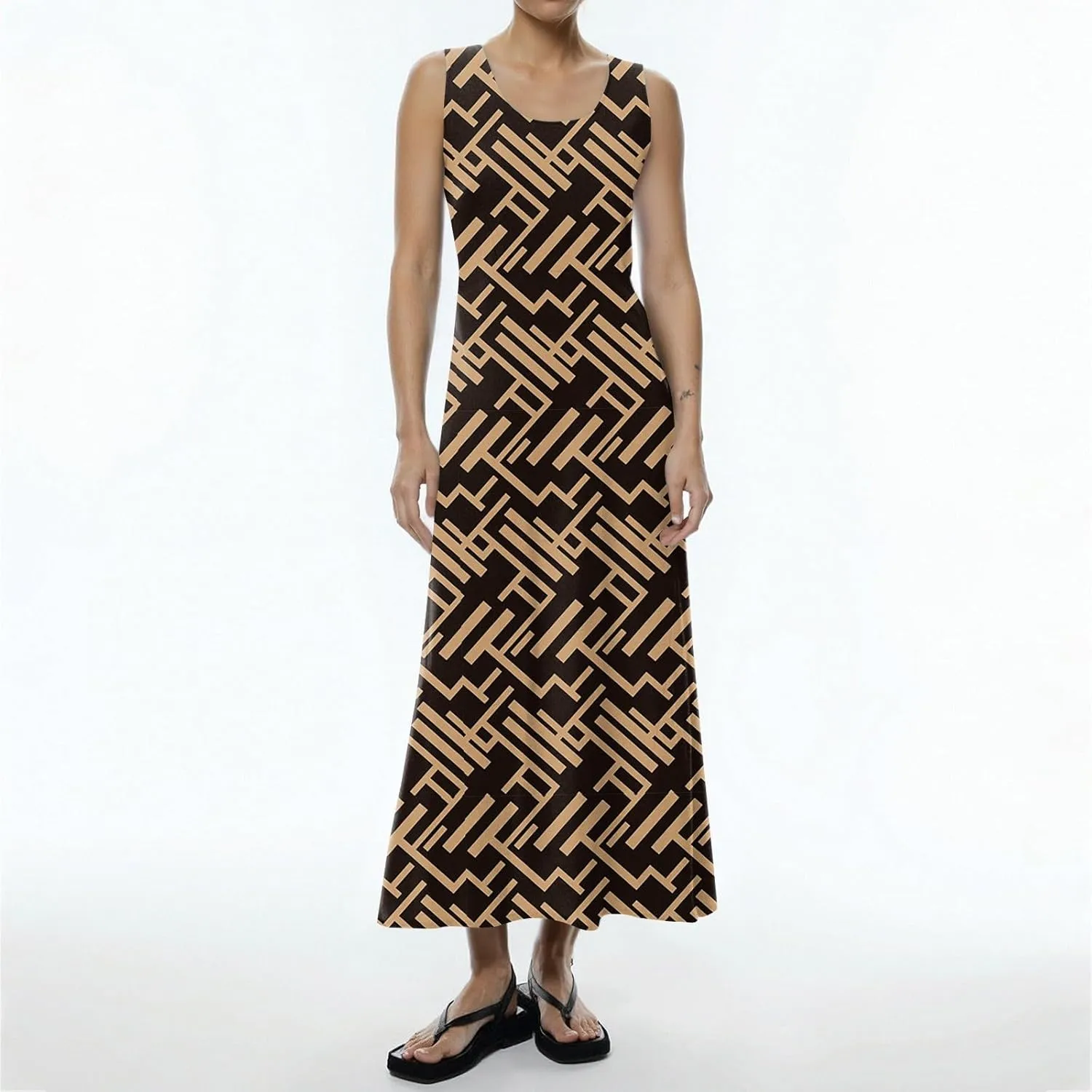 Summer Dresses for Women 2025 Casual Crew Neck Sleeveless Maxi Dress Loose Flowy Floral Beach Sundress with Pockets