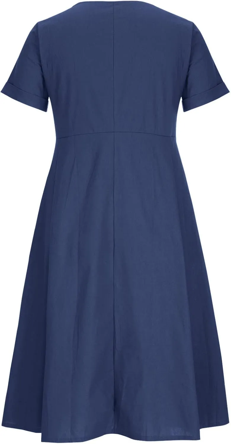 Summer Dresses for Women 2025 Casual Plus Size Short Sleeve V Neck Midi Dresses Spring Beach Vacation Outfits
