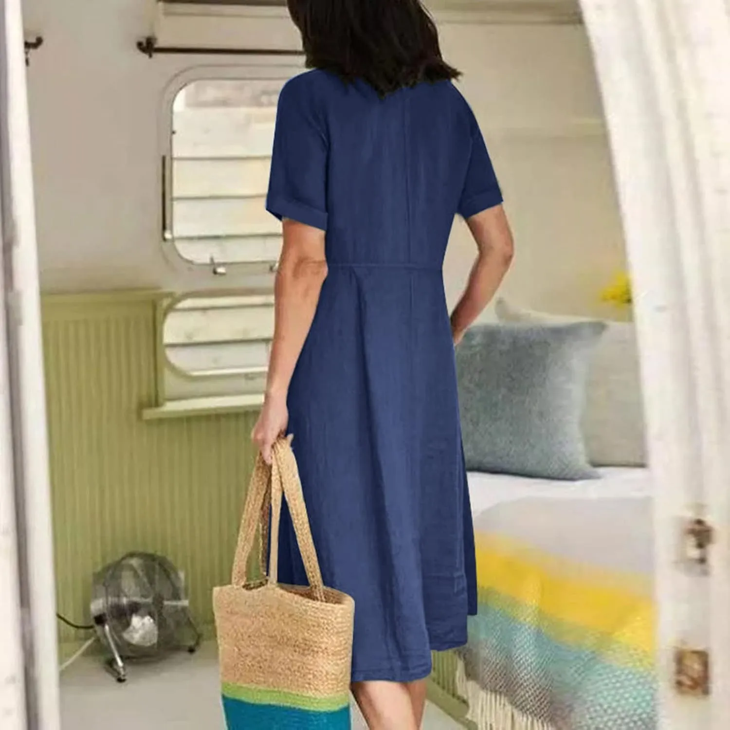 Summer Dresses for Women 2025 Casual Plus Size Short Sleeve V Neck Midi Dresses Spring Beach Vacation Outfits