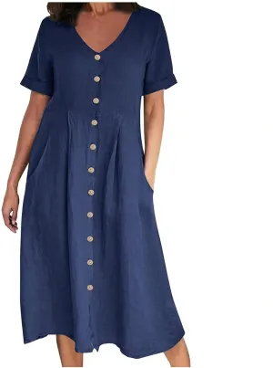 Summer Dresses for Women 2025 Casual Plus Size Short Sleeve V Neck Midi Dresses Spring Beach Vacation Outfits