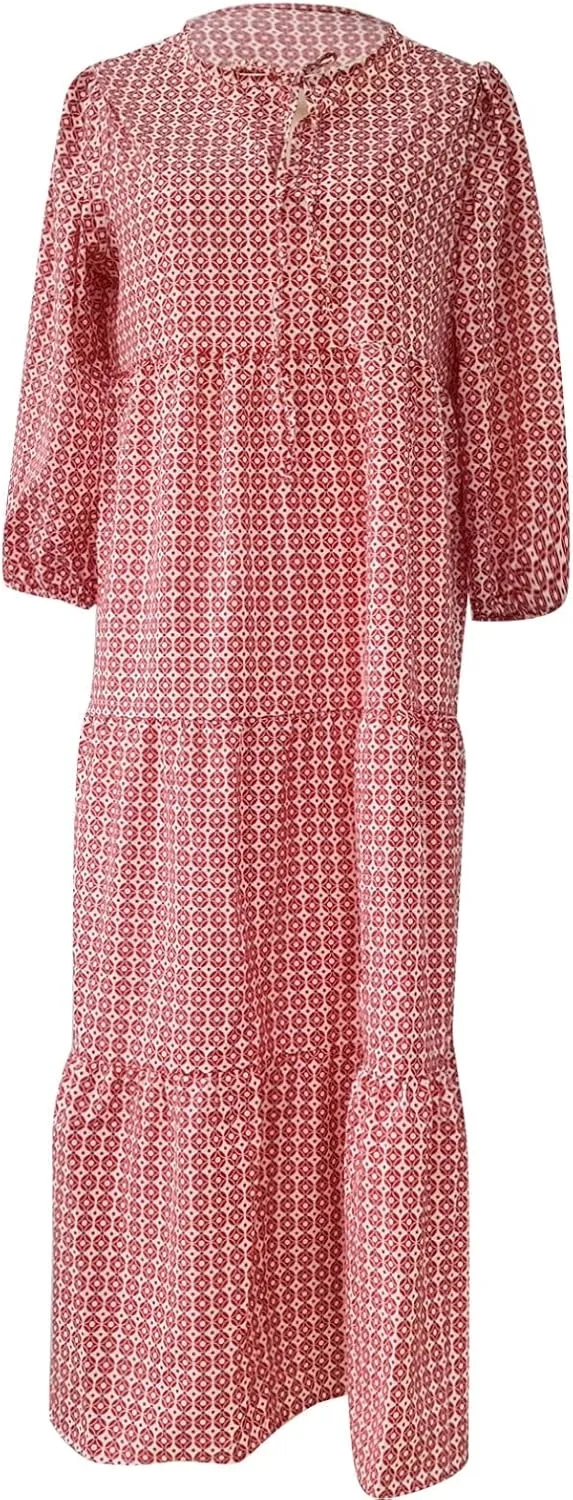 Summer Dresses for Women 2025 Half Sleeve V Neck Boho Geometry Flowy Casual Swing Long Losse Dress