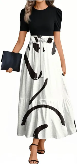 Summer Dresses for Women 2025 Short Sleeve Floral Long Dress Elegant Party Cocktail A Line Flowy Maxi Dress