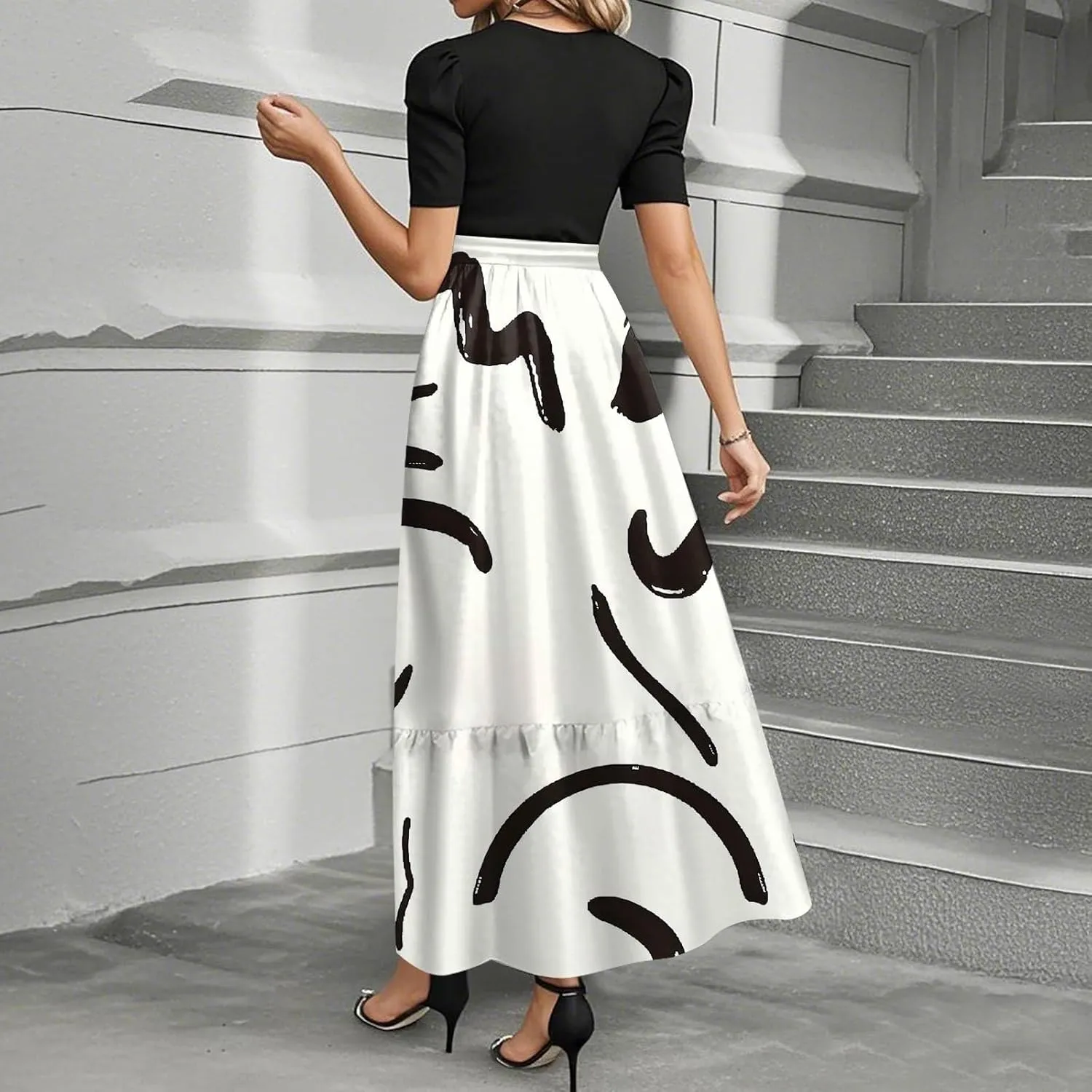 Summer Dresses for Women 2025 Short Sleeve Floral Long Dress Elegant Party Cocktail A Line Flowy Maxi Dress