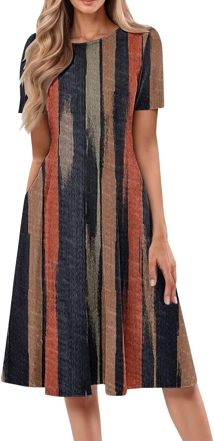 Summer Dresses for Women 2025 Trendy Casual Loose Summer Short Sleeve Beach Dress with Pockets Floral Short Sleeve