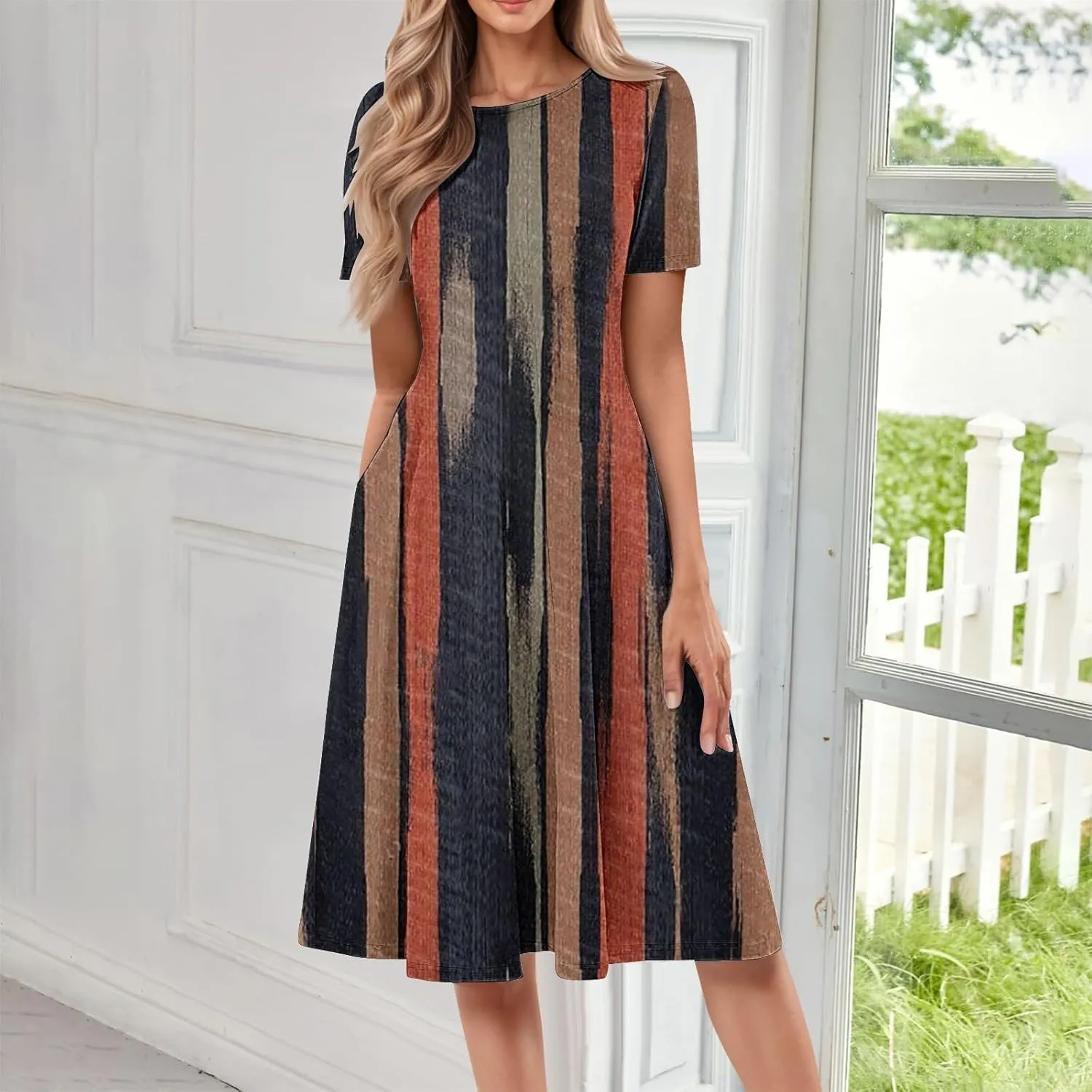 Summer Dresses for Women 2025 Trendy Casual Loose Summer Short Sleeve Beach Dress with Pockets Floral Short Sleeve