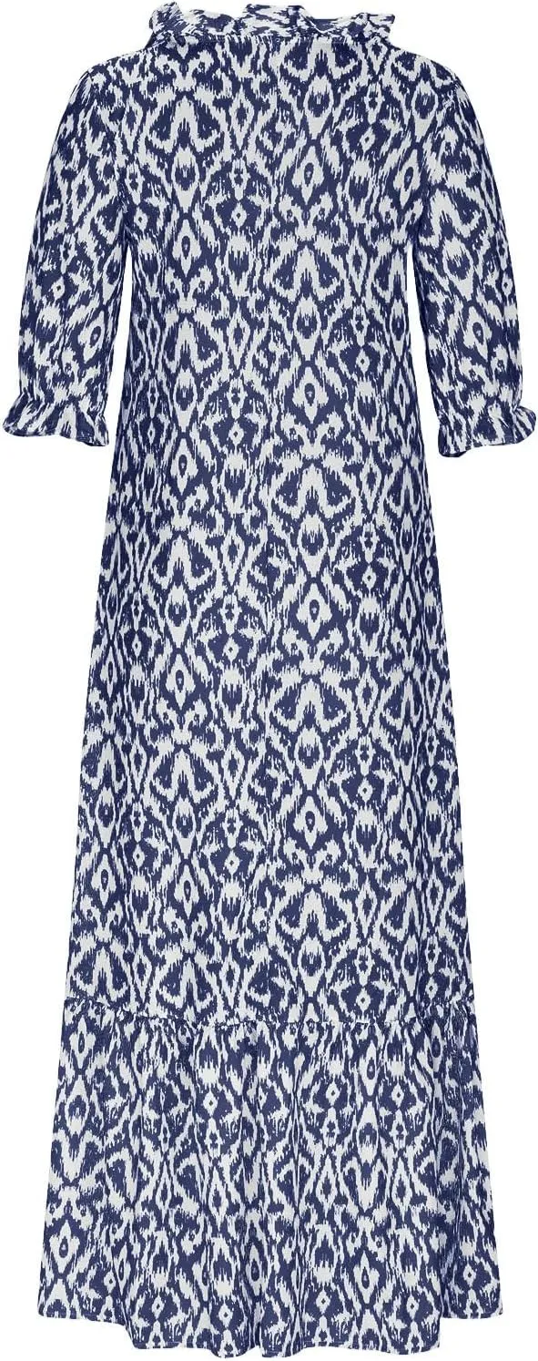 Summer Dresses for Women 2025 V Neck Bohemian Maxi Dress Short Sleeve Boho Dresses Casual Flowy Beach Dress