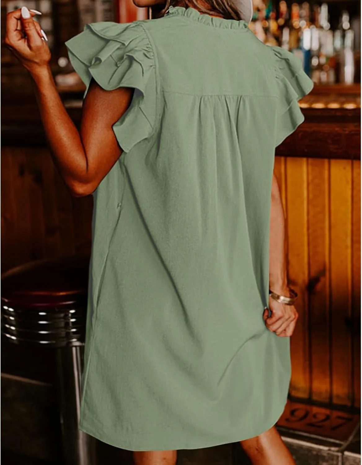 Summer Dresses for Women 2025 V Neck Ruffle Cap Sleeve Mini Fashion Loose Fit Dress Casual Beach Vacation Dress