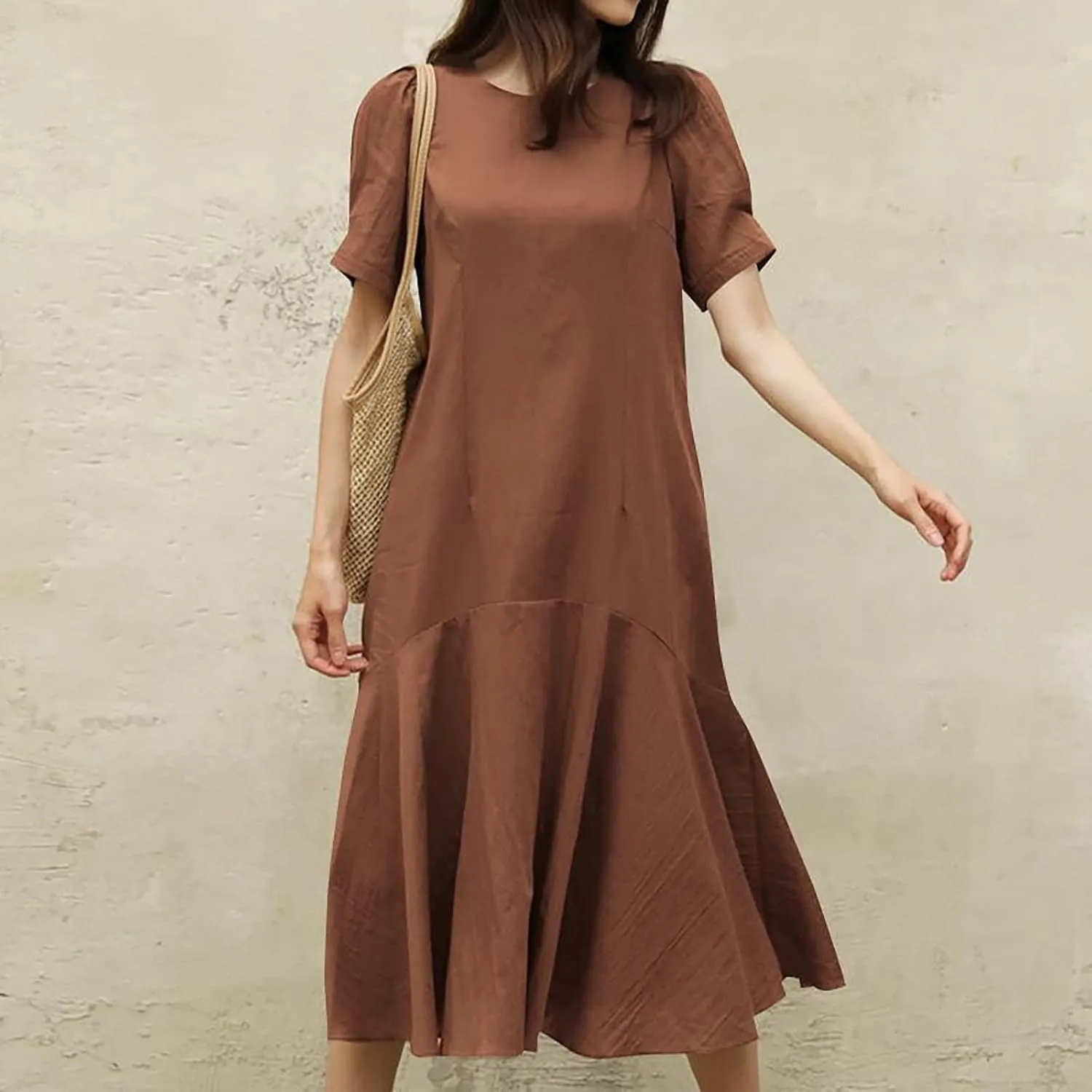 Summer Dresses for Women Cotton Linen Short Sleeve Midi Dresses Plus Size Spring Vacation Dress 2025