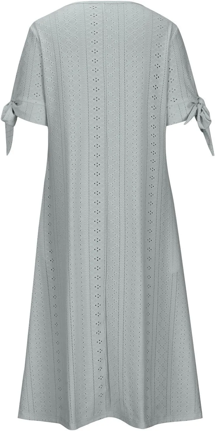 Summer Dresses for Women Short Sleeve Boho Travel Dresses Beach Wear Party Maxi Solid Color Vacation Dress 2025