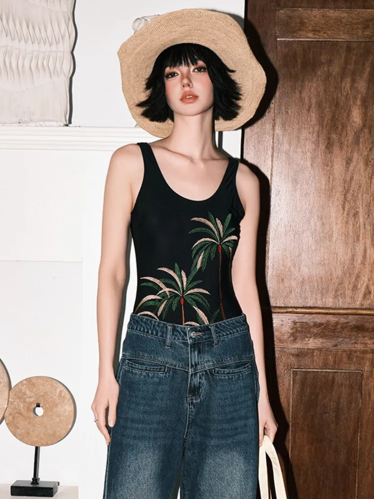 Summer Embroidery One-Piece Swimsuit - Women's