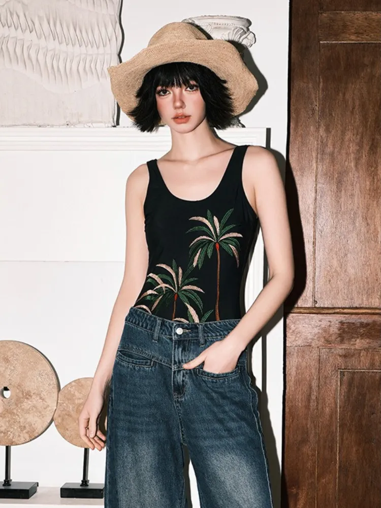 Summer Embroidery One-Piece Swimsuit - Women's