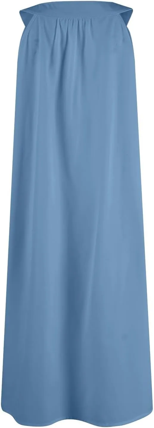 Summer Mini Dresses for Women Sexy V Neck Sleeveless Casual Dress Solid Color Pleated Fashion Vacation Beach Dresses