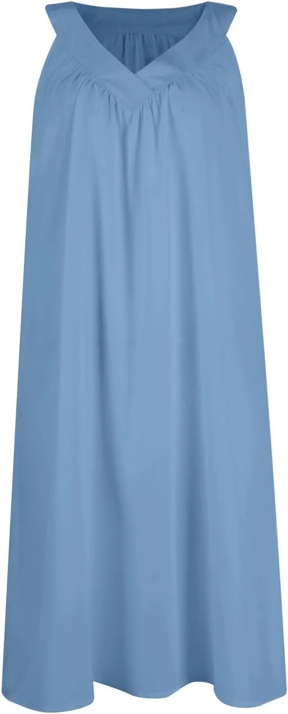 Summer Mini Dresses for Women Sexy V Neck Sleeveless Casual Dress Solid Color Pleated Fashion Vacation Beach Dresses