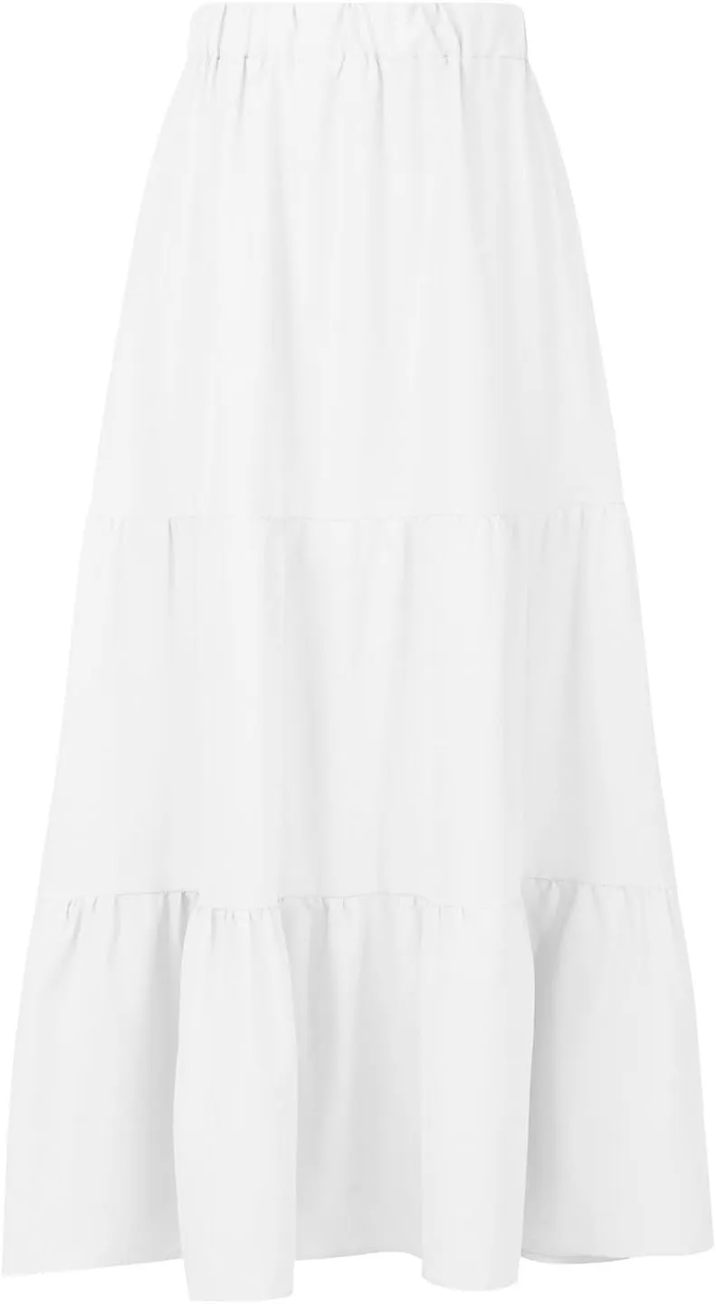 Summer Ruffle Skirt Women A Line Boho Skirt Flowy Long Skirt with Pocket Elastic Waist Beach Skirt Pleated Maxi Skirt