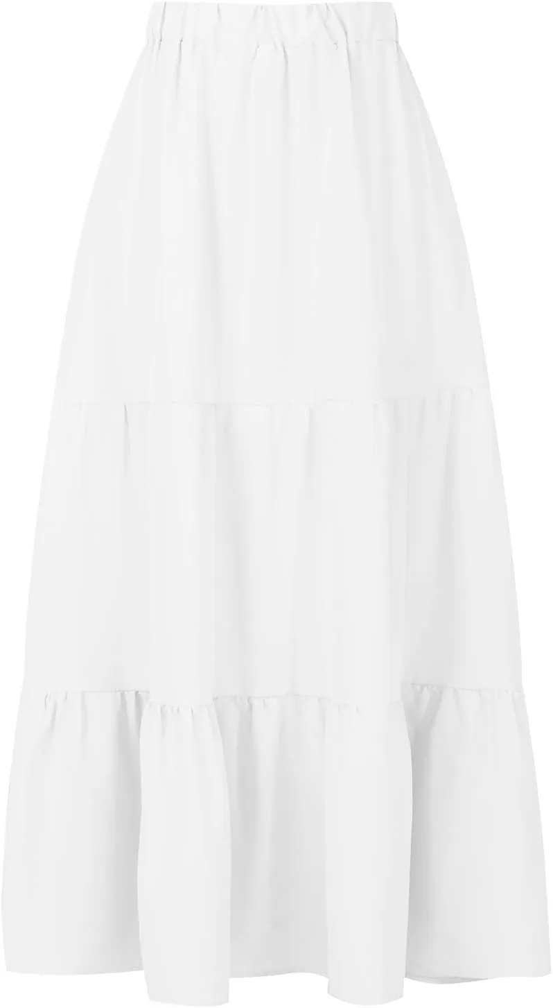 Summer Ruffle Skirt Women A Line Boho Skirt Flowy Long Skirt with Pocket Elastic Waist Beach Skirt Pleated Maxi Skirt