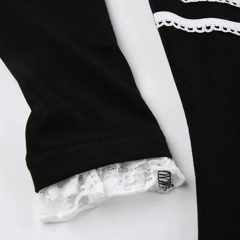 Sweet Black Lace Patched Bow Top