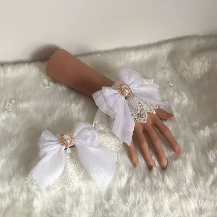 Sweet Lolita Bracelets Lace Cuffs Cute Hand-wear with Bow