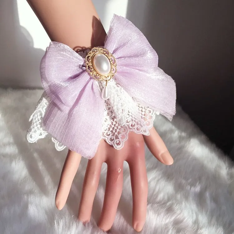 Sweet Lolita Bracelets Lace Cuffs Cute Hand-wear with Bow