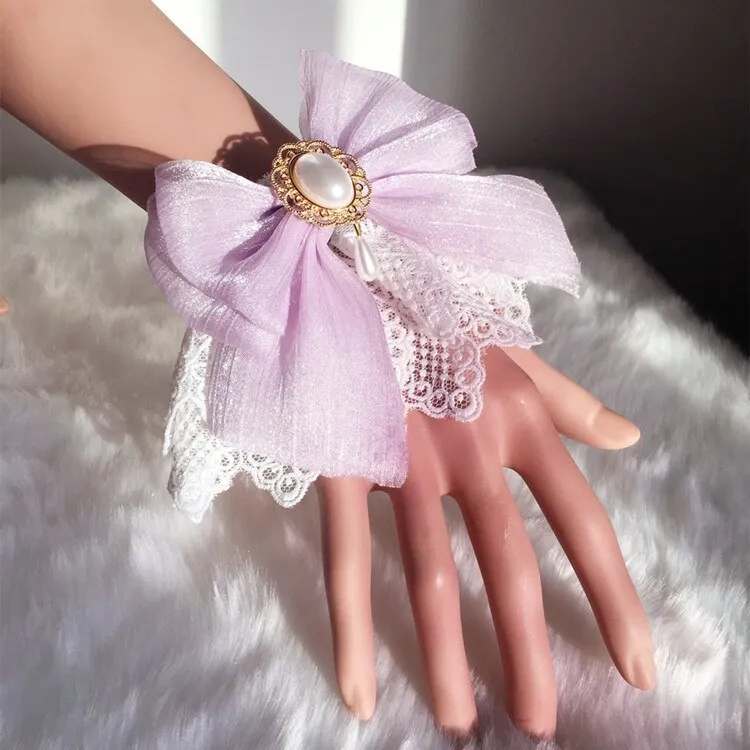 Sweet Lolita Bracelets Lace Cuffs Cute Hand-wear with Bow