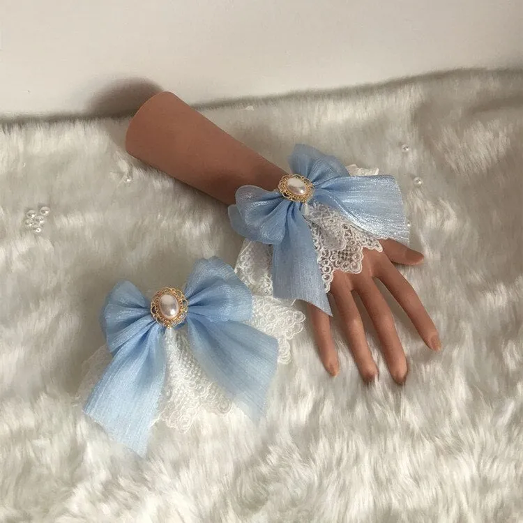 Sweet Lolita Bracelets Lace Cuffs Cute Hand-wear with Bow