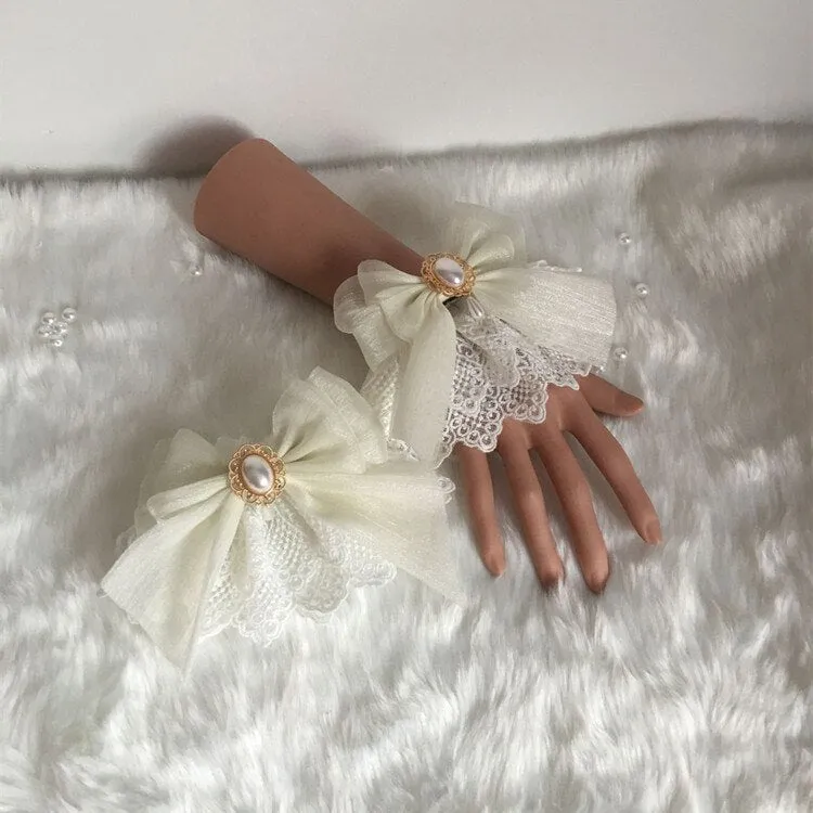 Sweet Lolita Bracelets Lace Cuffs Cute Hand-wear with Bow