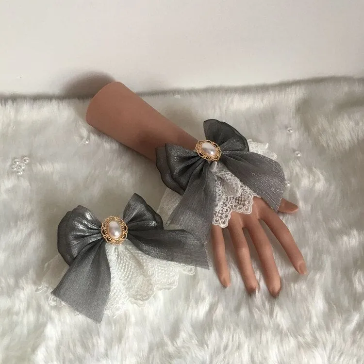 Sweet Lolita Bracelets Lace Cuffs Cute Hand-wear with Bow