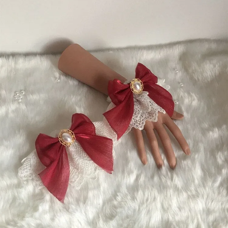 Sweet Lolita Bracelets Lace Cuffs Cute Hand-wear with Bow